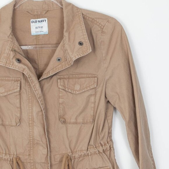 Old Navy Womens Military Jacket Size XS Tan Full Zip Drawstring Waist Pockets - Picture 2 of 9